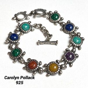 Carolyn Pollack Relios Sterling Silver Turtle Bracelet Multicolor Gemstones